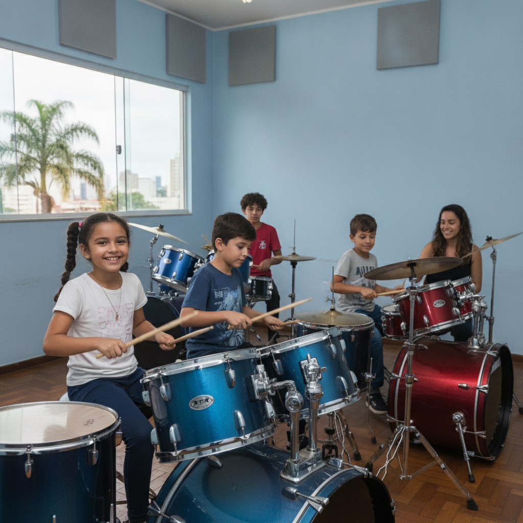 Benefícios de Tocar Bateria para Crianças em Goiânia